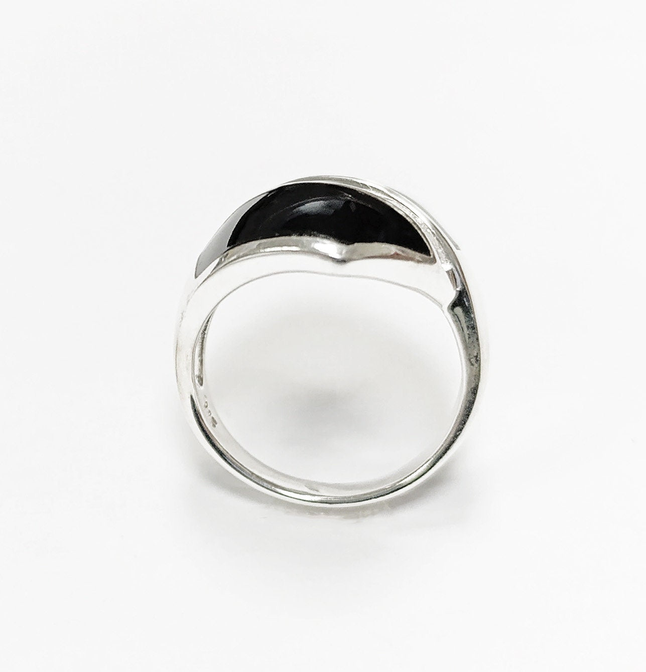 Onyx Bypass Ring - Sterling Silver - Black Onyx - Gemstone Crossing Ring - Designer Ring - Black Stone Ring - Framed Geometrical Ring