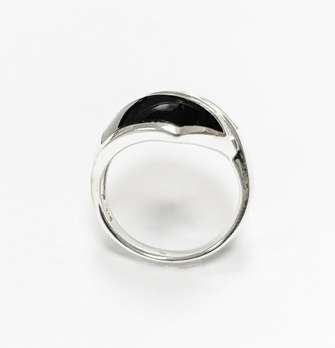 Onyx Bypass Ring - Sterling Silver - Black Onyx - Gemstone Crossing Ring - Designer Ring - Black Stone Ring - Framed Geometrical Ring