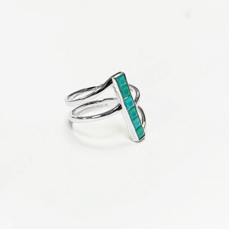 Turquoise Bypass Ring, Sterling Silver, Enhanced Blue Turquoise Stones Jewelry, Sleek Inlay Modern Turquoise Band, Minimalist Flat Stone