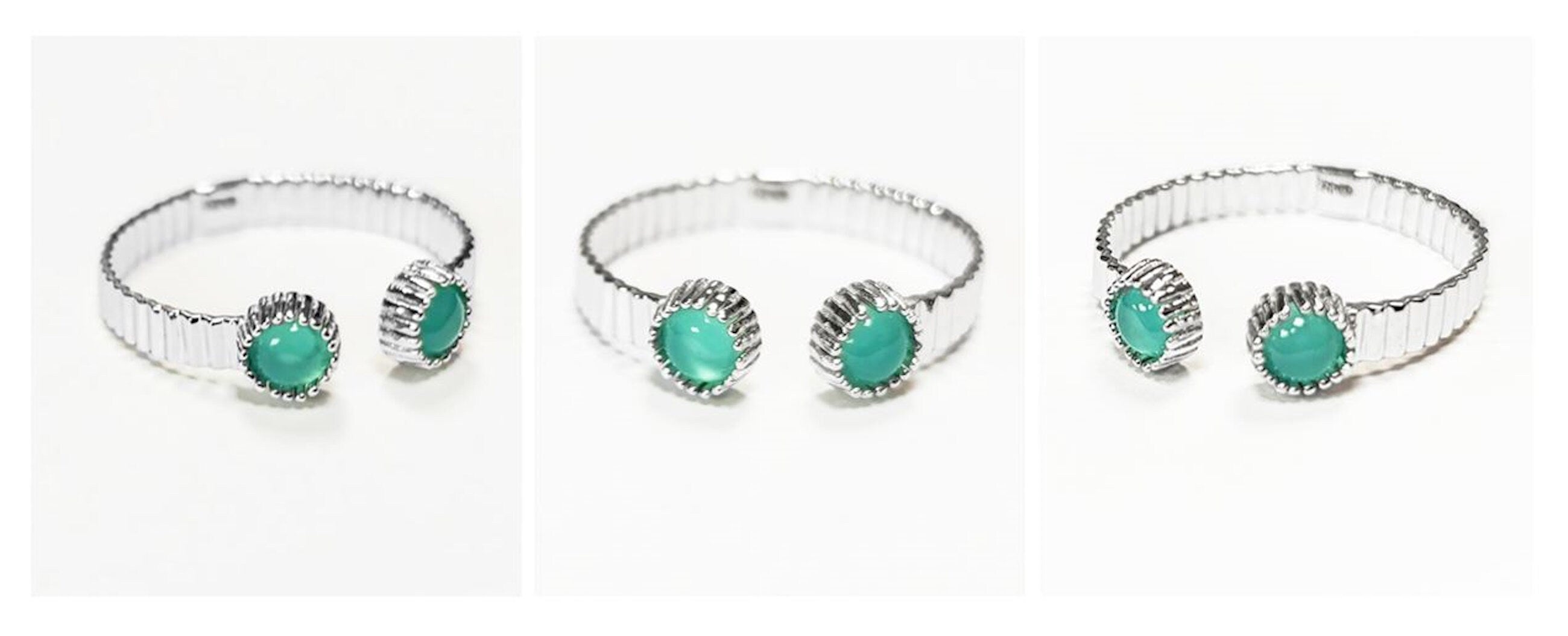 Green open striped ring, sterling silver, round amazonite stones, textured stripes lines band, designer modern stone jewelry, woman gift