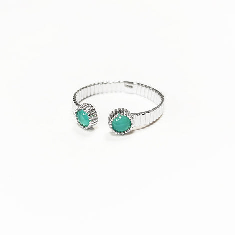 Green open striped ring, sterling silver, round amazonite stones, textured stripes lines band, designer modern stone jewelry, woman gift
