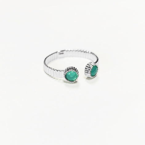 Green open striped ring, sterling silver, round amazonite stones, textured stripes lines band, designer modern stone jewelry, woman gift