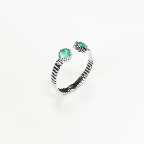 Green open striped ring, sterling silver, round amazonite stones, textured stripes lines band, designer modern stone jewelry, woman gift
