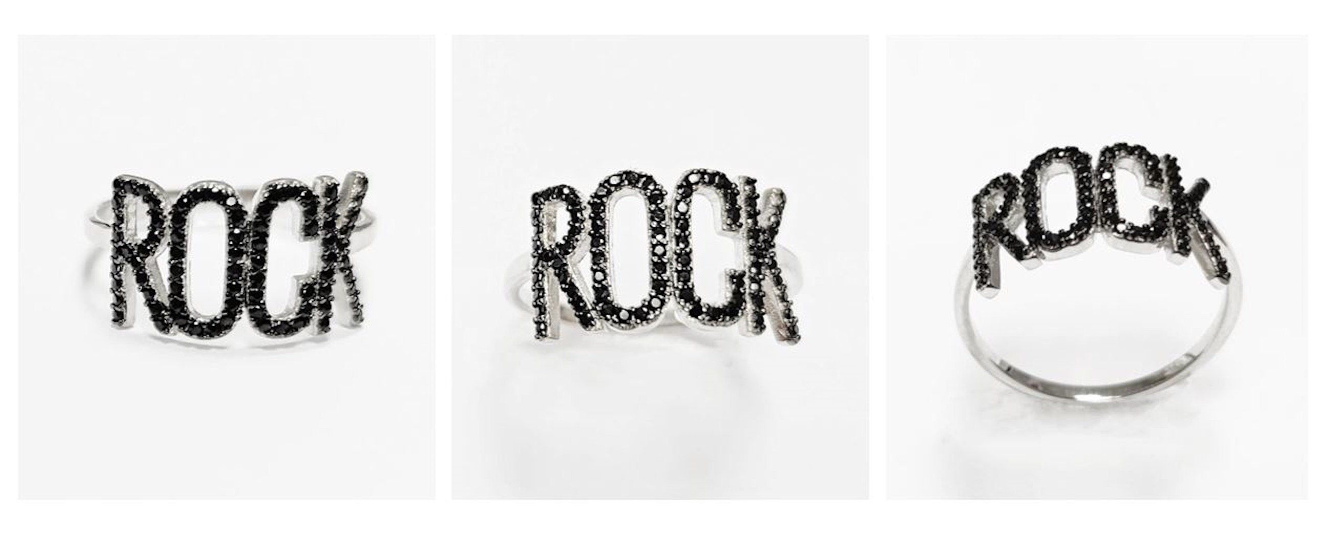 Rock music ring, sterling silver, black lab stone (cz) stone, rock and roll fanatic lover jewelry, rebel rock 'n' roll fan, women gift