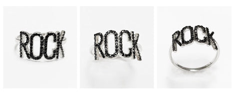 Rock music ring, sterling silver, black lab stone (cz) stone, rock and roll fanatic lover jewelry, rebel rock 'n' roll fan, women gift