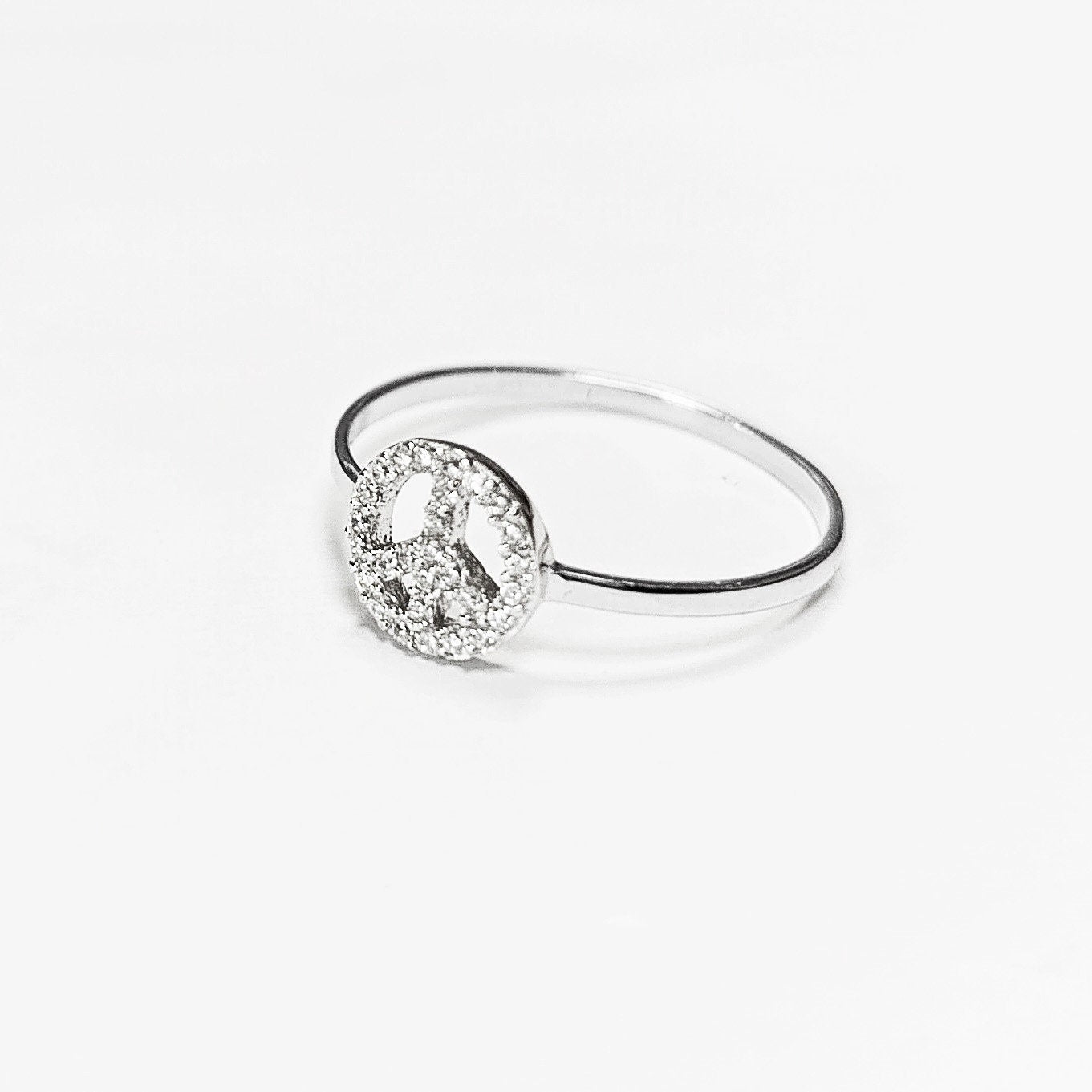 Peace and Love Ring Solid 925 Silver Fine Zirconia Ring