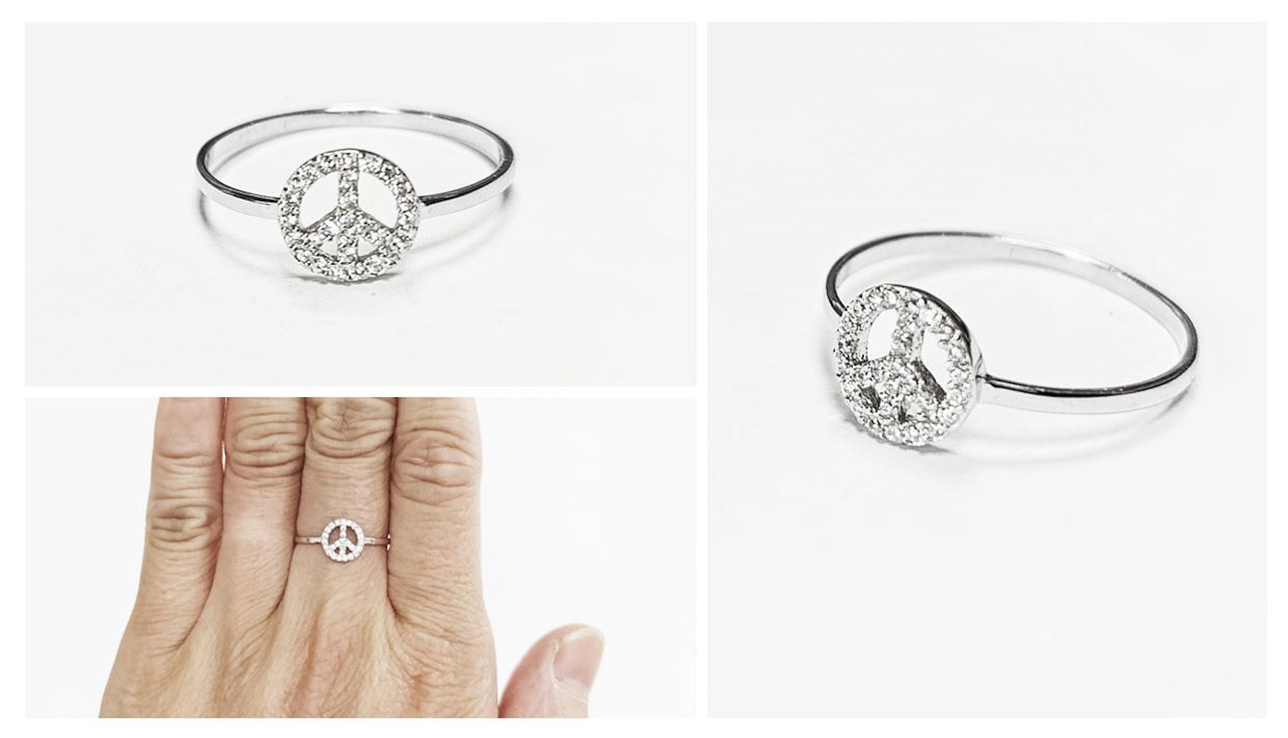 Peace and Love Ring Solid 925 Silver Bohemian Chic Ring worn on Women hand