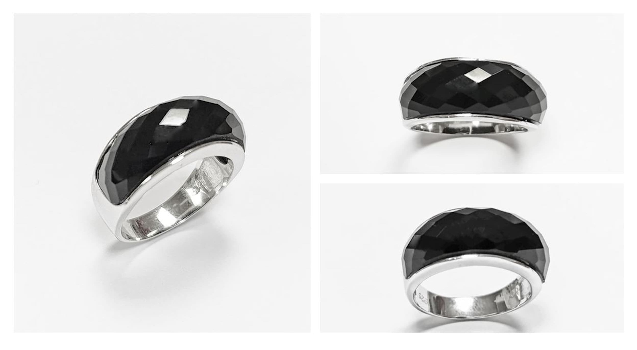 Faceted Onyx Ring by KRAMIKE • Sterling Silver • Modern & Elegant Black Stone Band • Perfect for a Sophisticated Look • Gift for Her • KR030