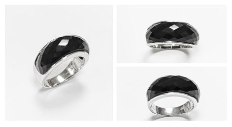 Faceted Onyx Ring by KRAMIKE • Sterling Silver • Modern & Elegant Black Stone Band • Perfect for a Sophisticated Look • Gift for Her • KR030