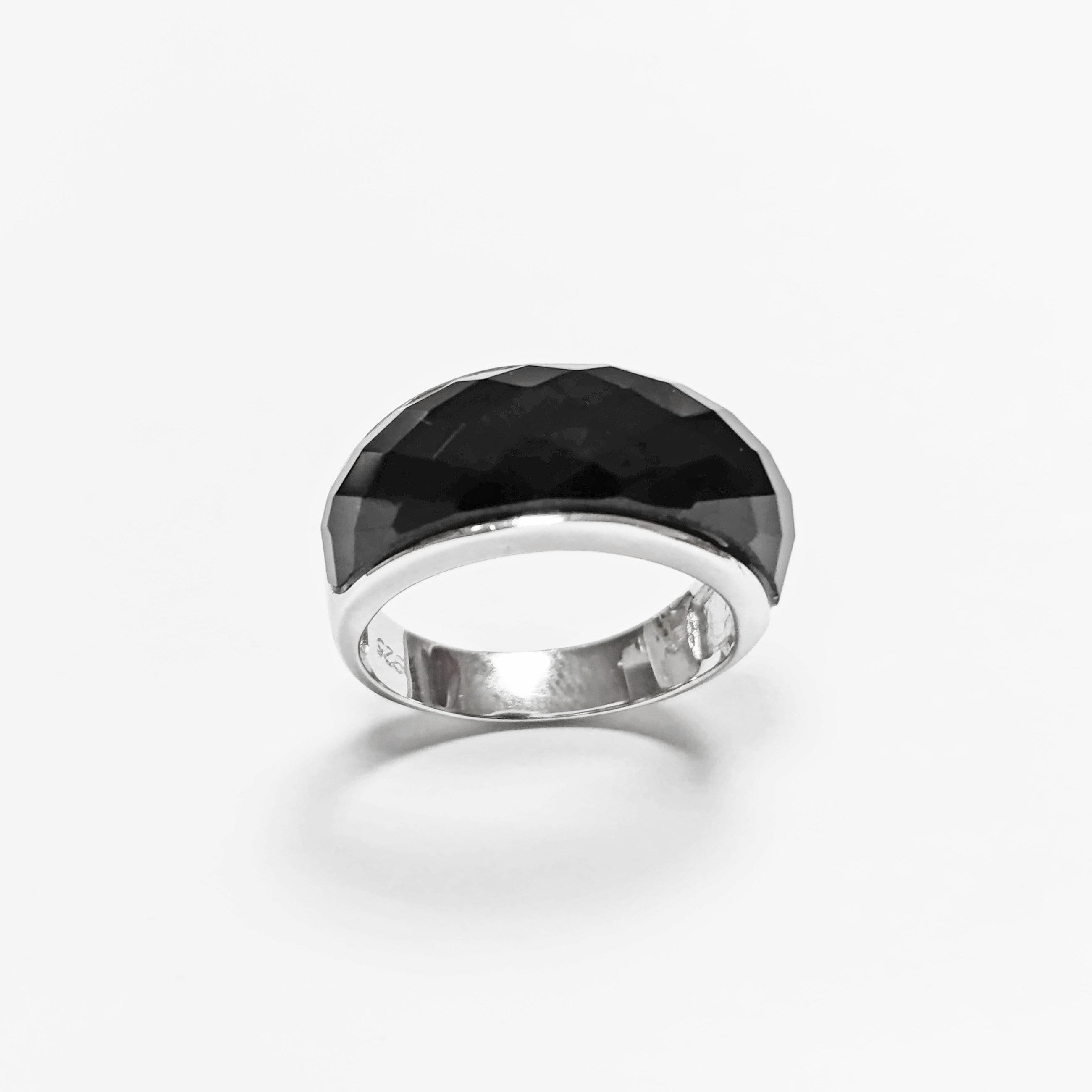 Faceted Onyx Ring by KRAMIKE • Sterling Silver • Modern & Elegant Black Stone Band • Perfect for a Sophisticated Look • Gift for Her • KR030