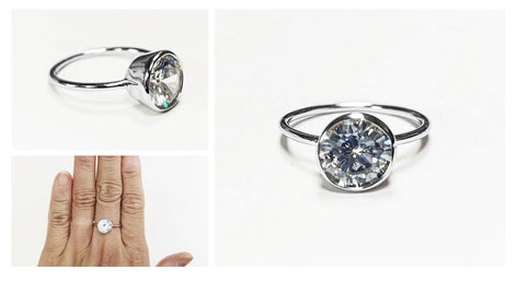 Big Solitaire Ring, Sterling Silver, 9mm 5ct Lab Diamonds Stone(CZ), Stacking ring, High Setting, Valentine's Day idea, woman gift