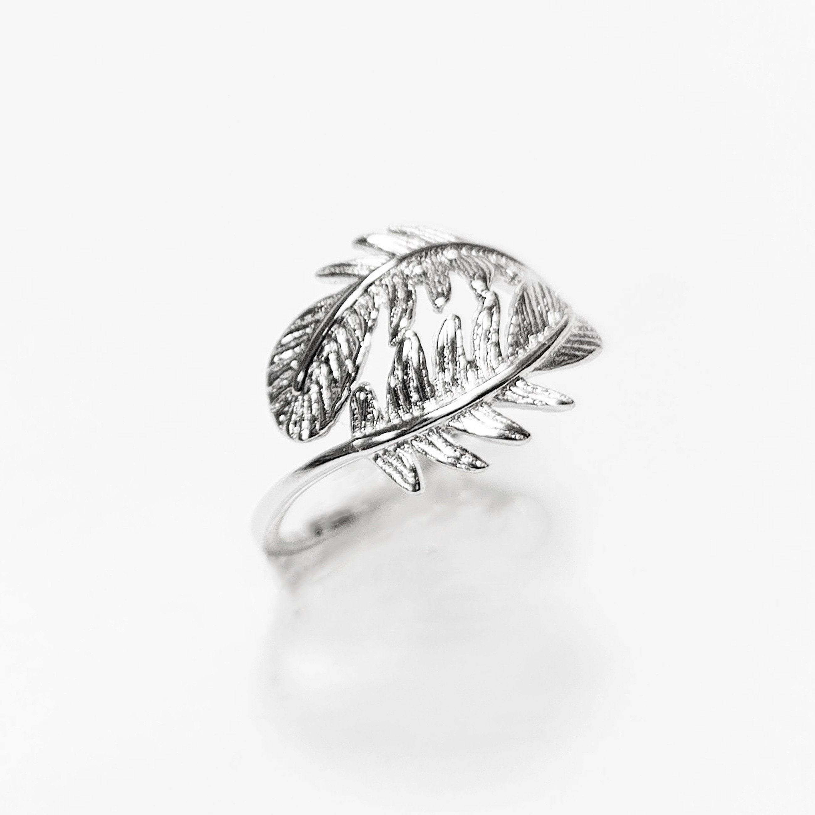Feather Ring, Sterling Silver 925, Native inspired Double Feathers Jewelry, Dainty Bird Ring, Wanderlust Band Ring, Liberty Nature Jewelry