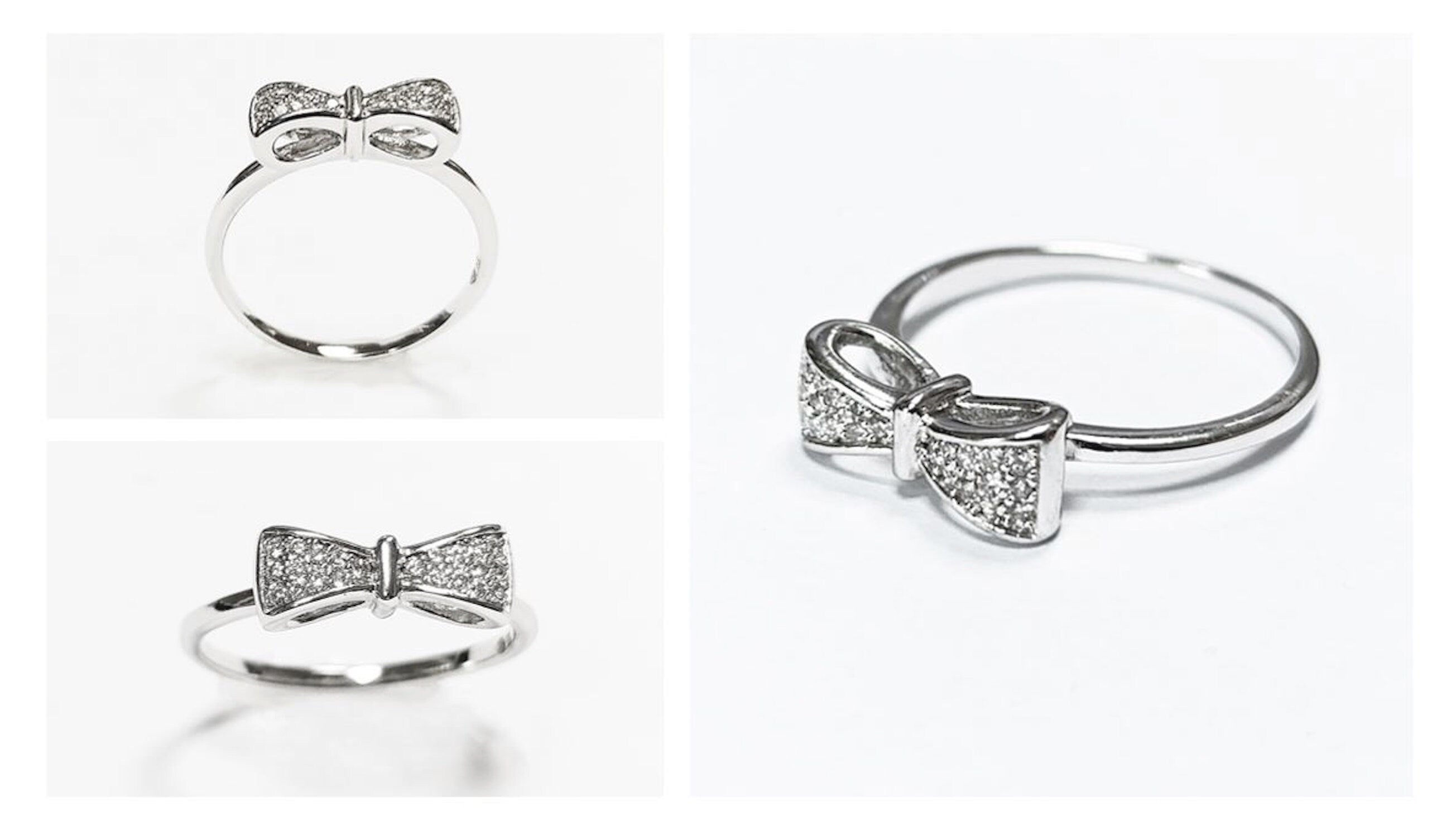 Diamond Bow Knot Ring • Sterling silver • Sparkling Ribbon Node Band • Minimalist Jewelry