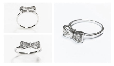 Diamond Bow Knot Ring • Sterling silver • Sparkling Ribbon Node Band • Minimalist Jewelry