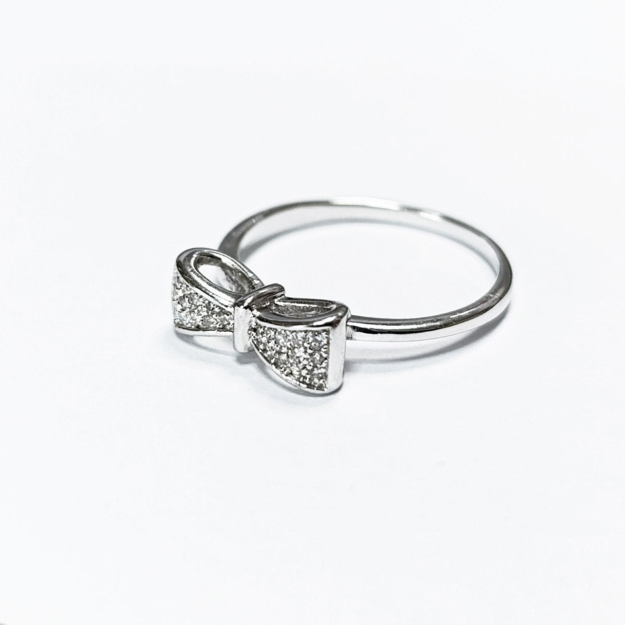 Diamond Bow Knot Ring • Sterling silver • Sparkling Ribbon Node Band • Minimalist Jewelry