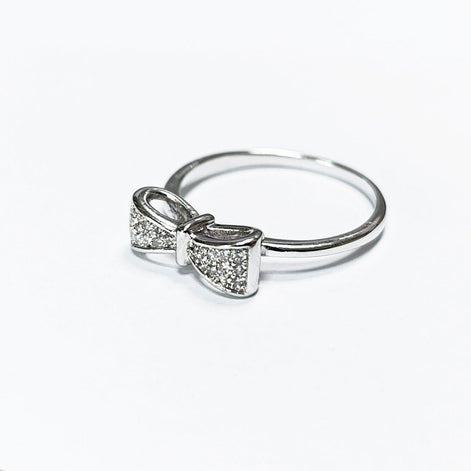 Diamond Bow Knot Ring • Sterling silver • Sparkling Ribbon Node Band • Minimalist Jewelry