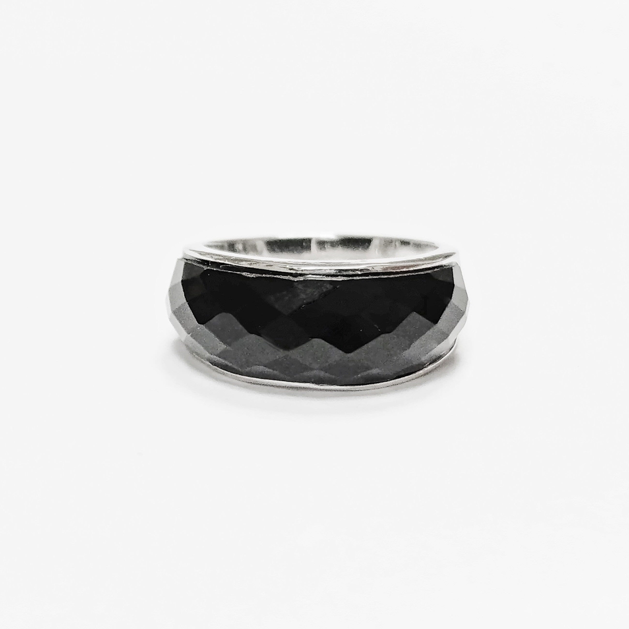 Faceted Onyx Ring by KRAMIKE • Sterling Silver • Modern & Elegant Black Stone Band • Perfect for a Sophisticated Look • Gift for Her • KR030