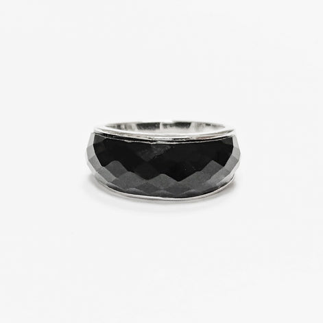 Faceted Onyx Ring by KRAMIKE • Sterling Silver • Modern & Elegant Black Stone Band • Perfect for a Sophisticated Look • Gift for Her • KR030