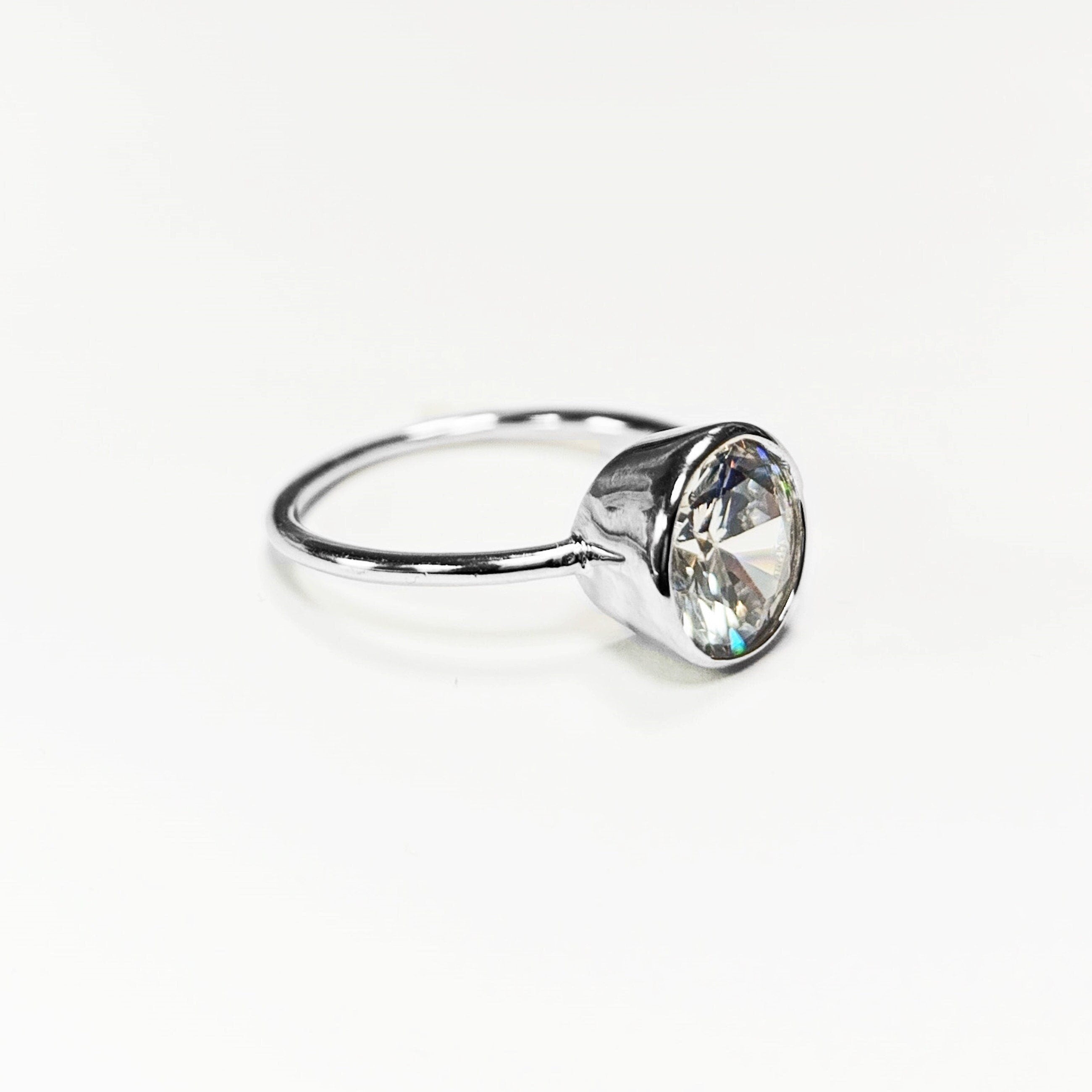 Big Solitaire Ring, Sterling Silver, 9mm 5ct Lab Diamonds Stone(CZ), Stacking ring, High Setting, Valentine's Day idea, woman gift