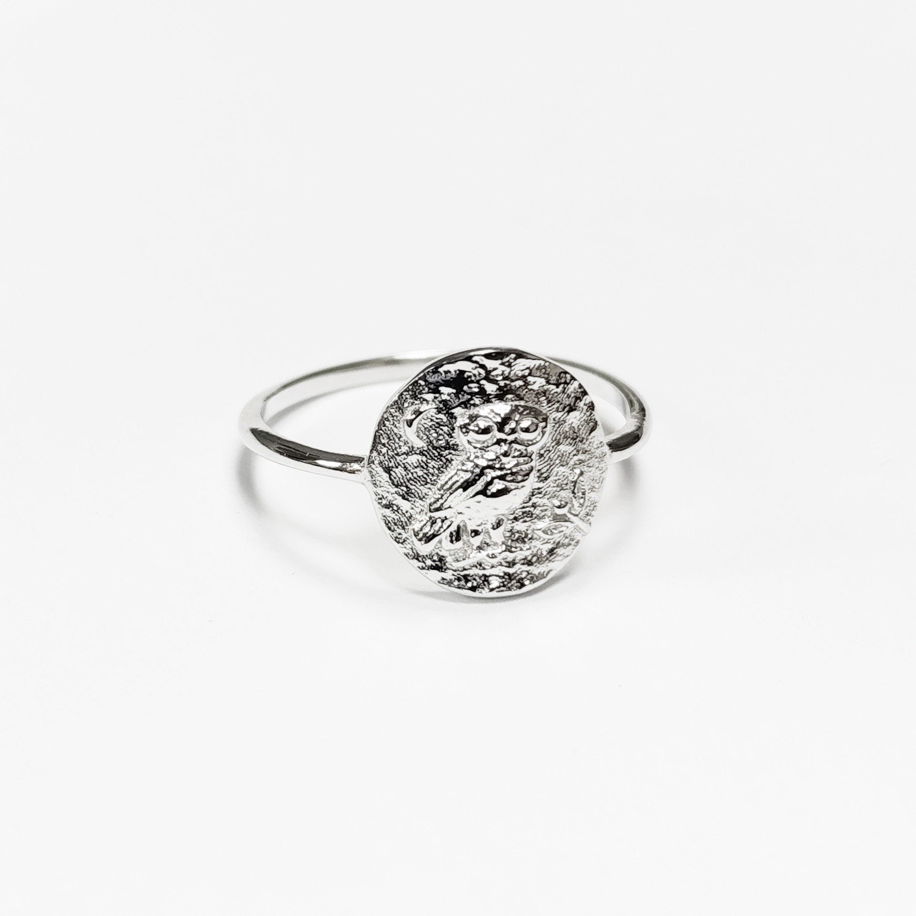 Ancient Owl Coin Ring 925 Sterling silver • Antique Nature Inspired Jewelry • Symbolic Ring for Wisdom & Knowledge • Gift for Him or Her