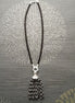 Black stones necklace, Sterling Silver, Onyx Stone Lariat necklace, Pendant with Onyx strands, semirigid Black Stingray Leather Choker.