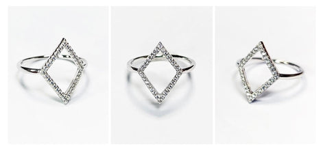 Diamond Shaped Pavé Ring • Open Setting with Pavé Cz Stone • Minimalist Everyday Wear Jewelry • Modern Elegant Style • Unique Gift for Her