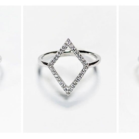 Diamond Shaped Pavé Ring • Open Setting with Pavé Cz Stone • Minimalist Everyday Wear Jewelry • Modern Elegant Style • Unique Gift for Her