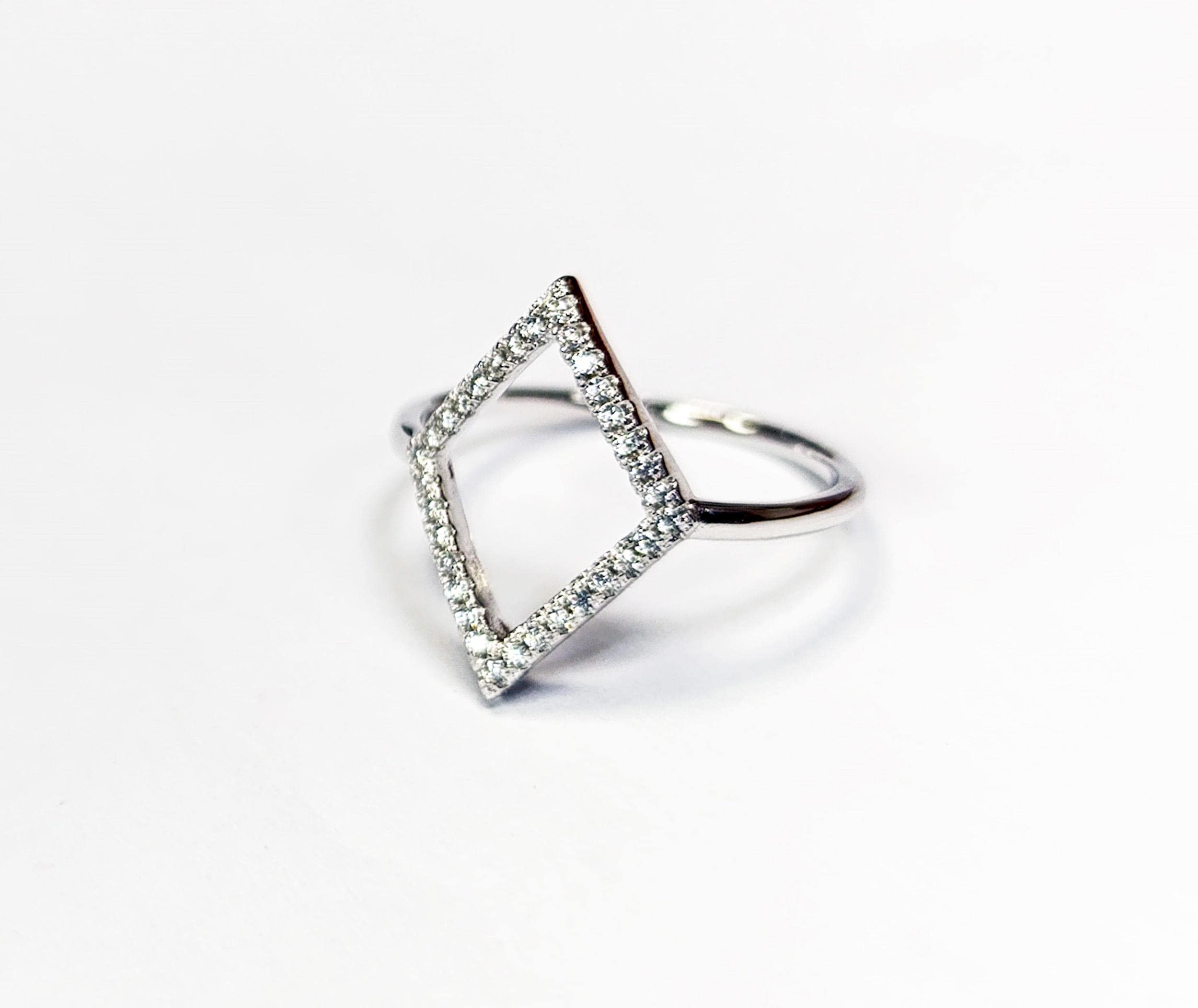 Diamond Shaped Pavé Ring • Open Setting with Pavé Cz Stone • Minimalist Everyday Wear Jewelry • Modern Elegant Style • Unique Gift for Her
