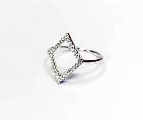 Diamond Shaped Pavé Ring • Open Setting with Pavé Cz Stone • Minimalist Everyday Wear Jewelry • Modern Elegant Style • Unique Gift for Her