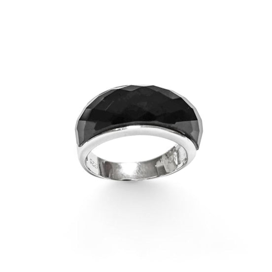 Faceted Onyx Ring by KRAMIKE • Sterling Silver • Modern & Elegant Black Stone Band • Perfect for a Sophisticated Look • Gift for Her • KR030