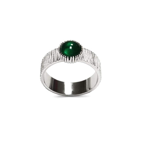 Bague agate verte, argent 925, pierre verte ronde, anneau texturé, bague design moderne, bijou minimaliste, idée cadeau pour elle