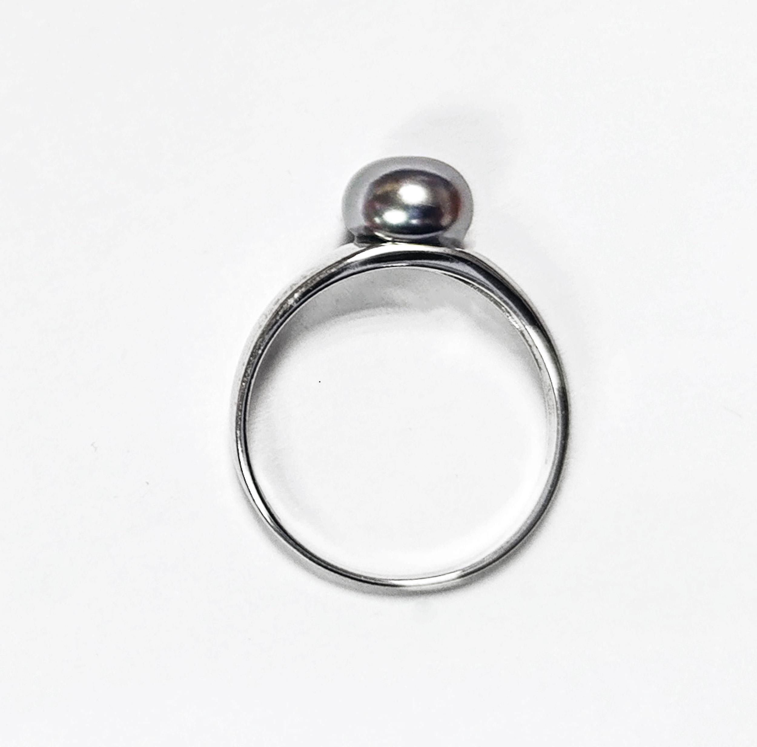 Black Pearl Solitaire Ring • Sterling Silver • Minimalist Contemporary Shell Pearl Jewelry for Women • Perfect for Daily Elegance or Gift