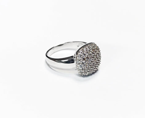 Sparkling Pavé Diamond Cushion Ring by KRAMIKE • Sterling Silver • Elegant for Everyday & Special Occasions • Perfect Gift for Wife • KR069