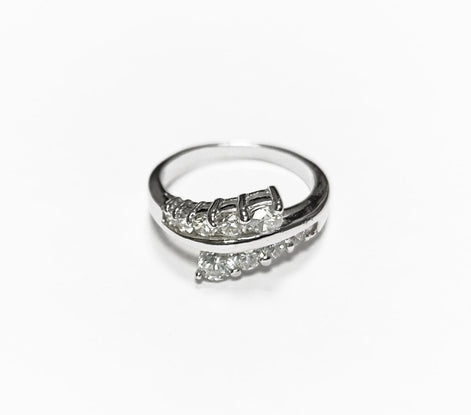 Sterling Silver Bypass Ring, White CZ Stones, Promise Ring