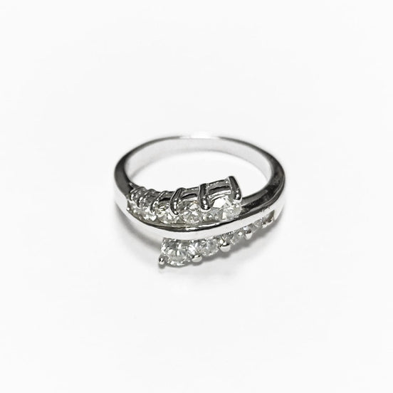 Sterling Silver Bypass Ring, White CZ Stones, Promise Ring