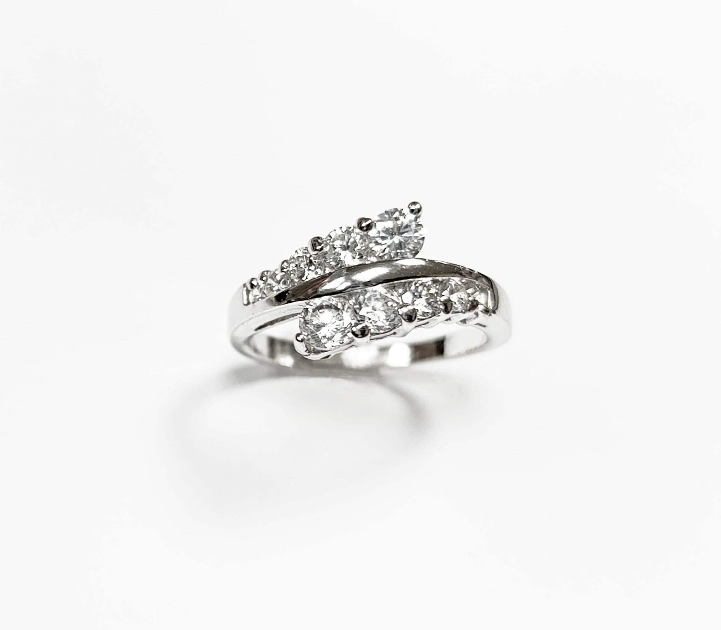 Sterling Silver Bypass Ring, White CZ Stones, Promise Ring