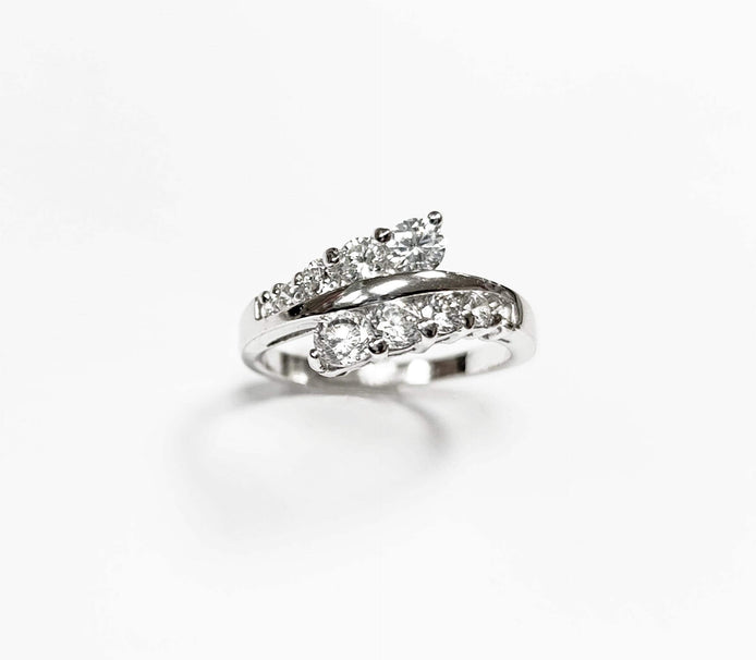 Sterling Silver Bypass Ring, White CZ Stones, Promise Ring