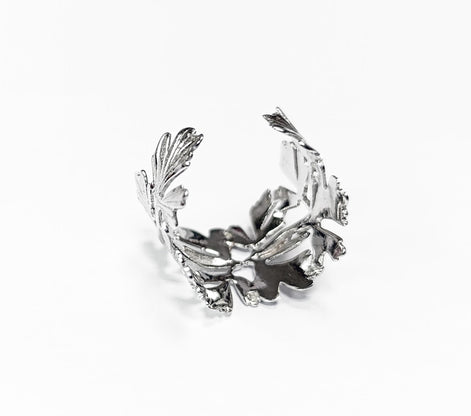 Ginkgo Leaf Ring, Sterling Leaf Ring, Skeleton Leaf Veins Ring, Vine Branch Ring, Open Wrap Around Ring, Ring, Cuff ring, Nature Jewelry