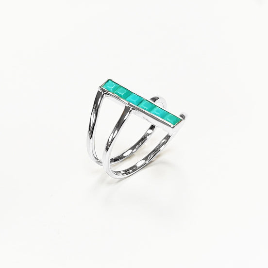 Turquoise Bypass Ring, Sterling Silver, Enhanced Blue Turquoise Stones Jewelry, Sleek Inlay Modern Turquoise Band, Minimalist Flat Stone