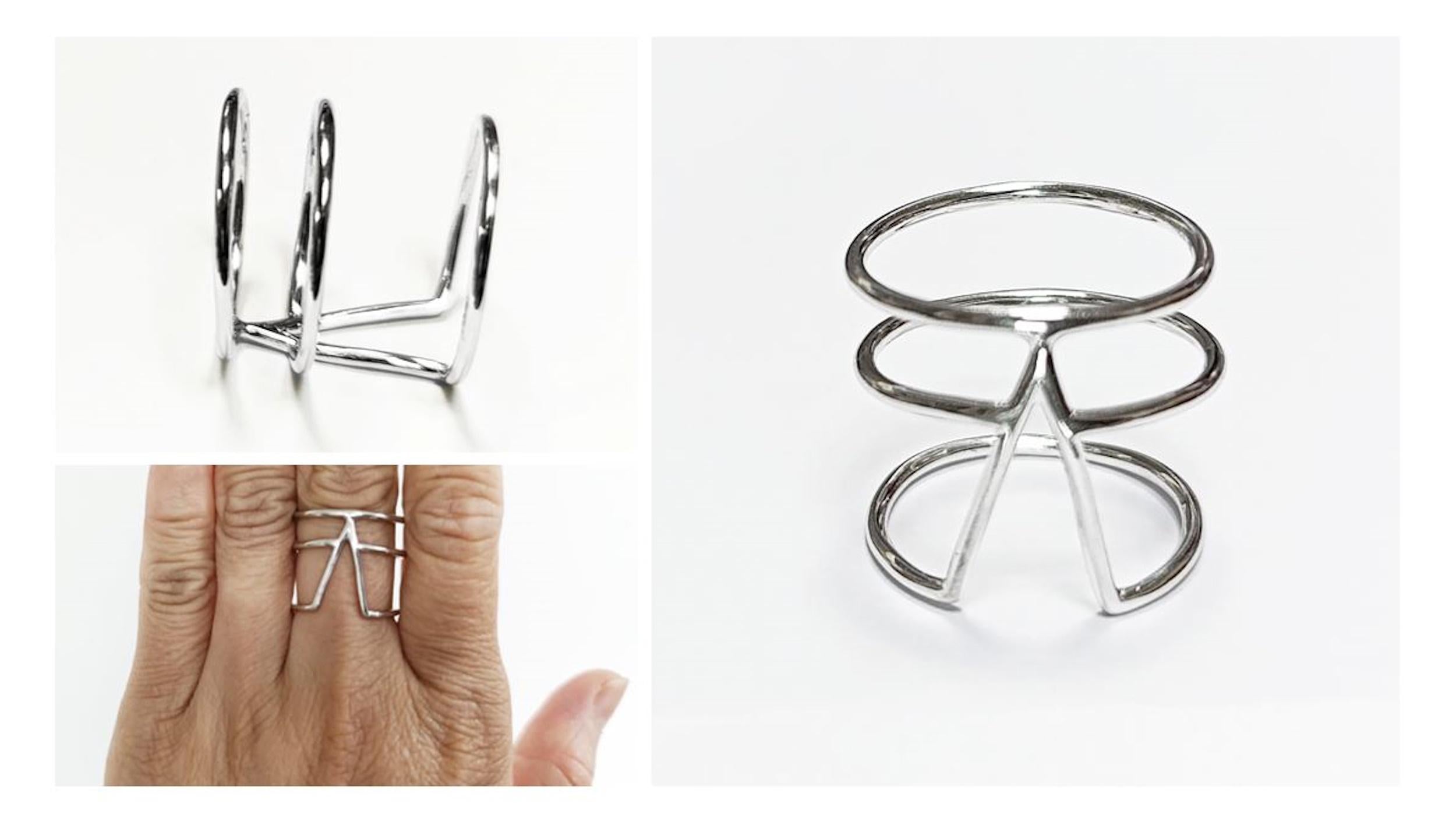 Chevron cuff ring, sterling silver, wide spike open band, modern triangle, minimalist armor ring, delta arrow point sharp, V peak ring