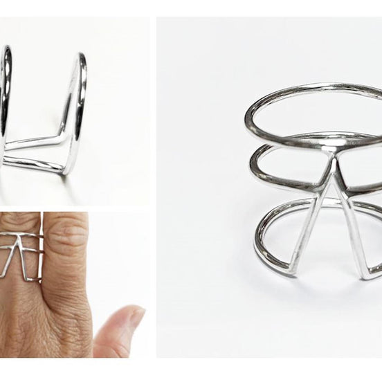 Chevron cuff ring, sterling silver, wide spike open band, modern triangle, minimalist armor ring, delta arrow point sharp, V peak ring
