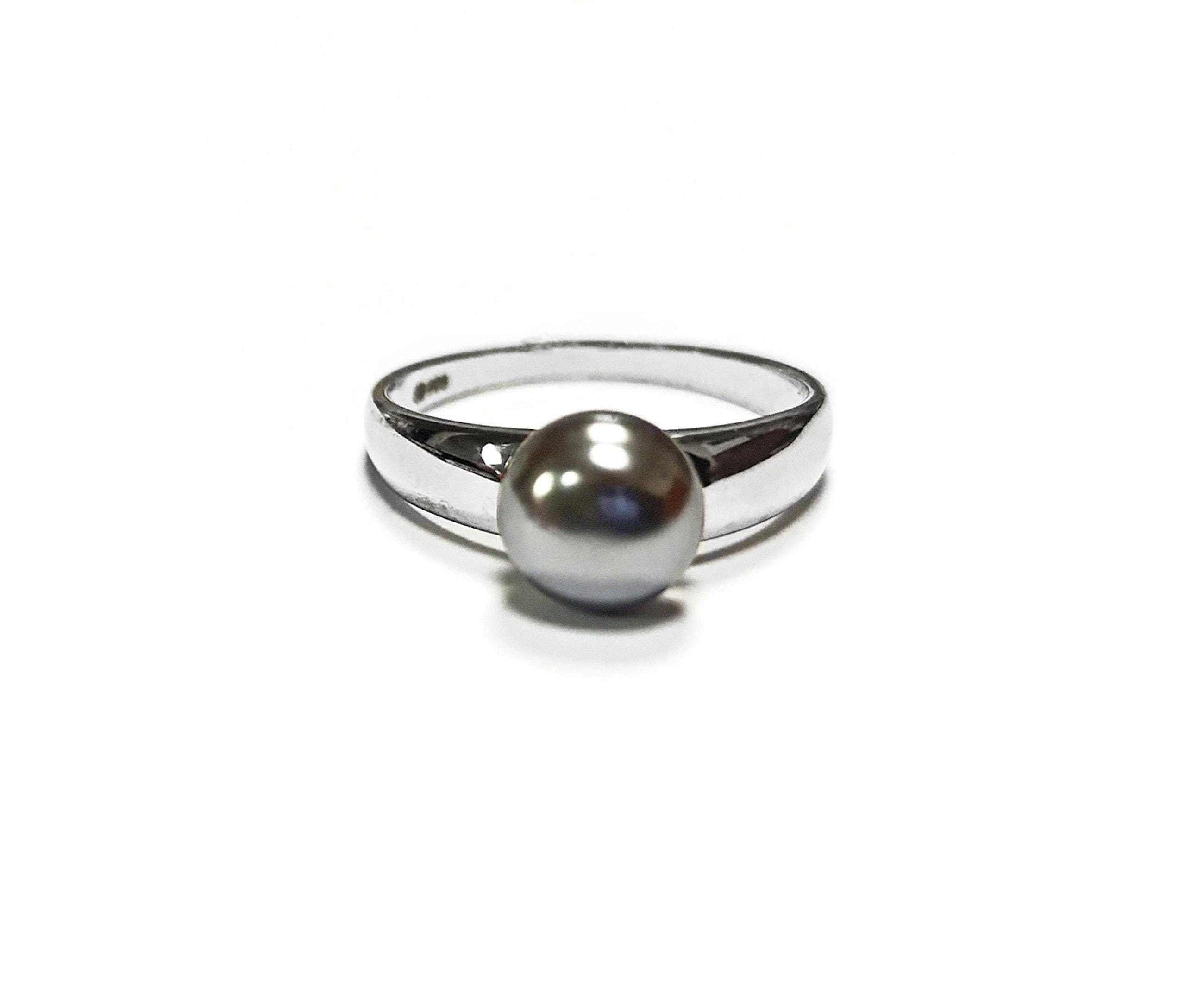 Black Pearl Solitaire Ring • Sterling Silver • Minimalist Contemporary Shell Pearl Jewelry for Women • Perfect for Daily Elegance or Gift
