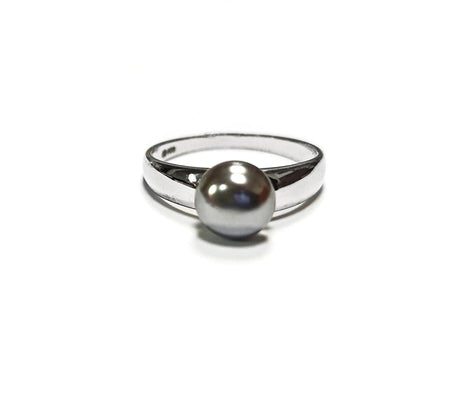 Black Pearl Solitaire Ring • Sterling Silver • Minimalist Contemporary Shell Pearl Jewelry for Women • Perfect for Daily Elegance or Gift