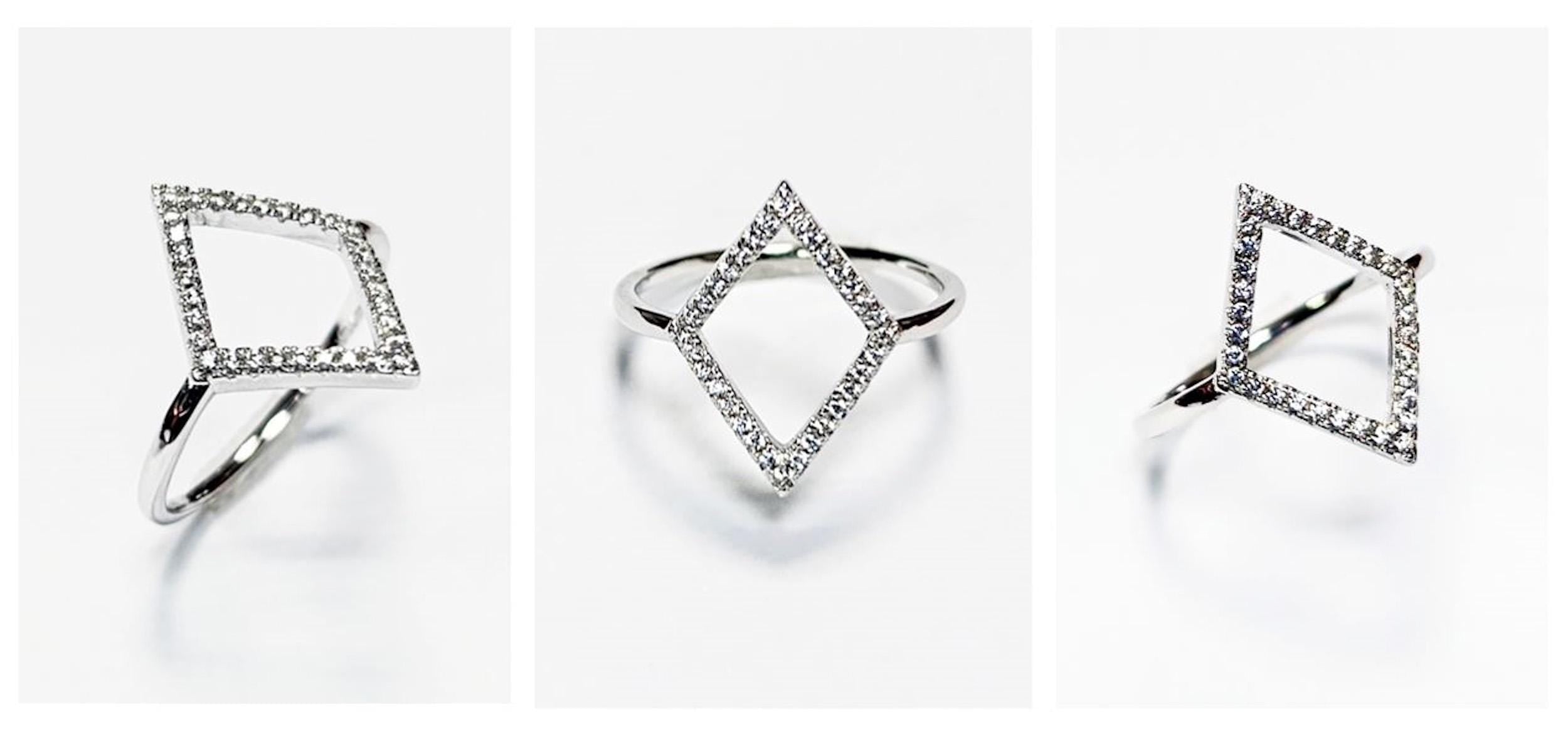 Diamond Shaped Pavé Ring • Open Setting with Pavé Cz Stone • Minimalist Everyday Wear Jewelry • Modern Elegant Style • Unique Gift for Her