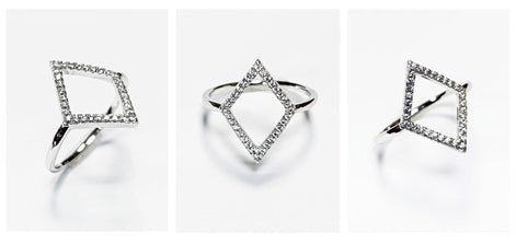 Diamond Shaped Pavé Ring • Open Setting with Pavé Cz Stone • Minimalist Everyday Wear Jewelry • Modern Elegant Style • Unique Gift for Her