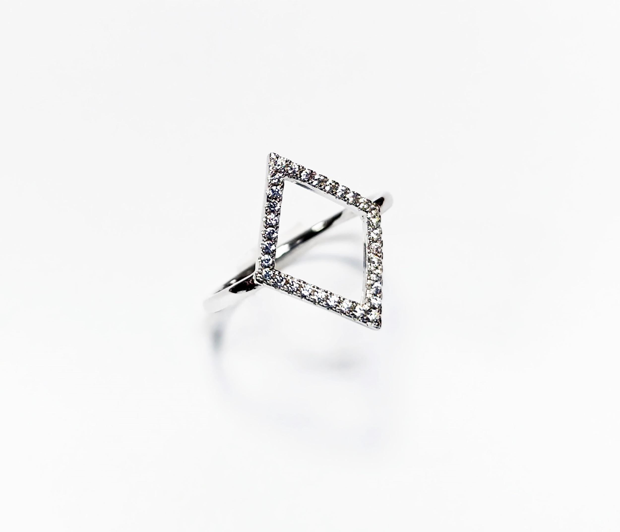 Diamond Shaped Pavé Ring • Open Setting with Pavé Cz Stone • Minimalist Everyday Wear Jewelry • Modern Elegant Style • Unique Gift for Her