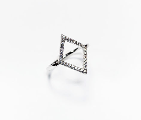 Diamond Shaped Pavé Ring • Open Setting with Pavé Cz Stone • Minimalist Everyday Wear Jewelry • Modern Elegant Style • Unique Gift for Her