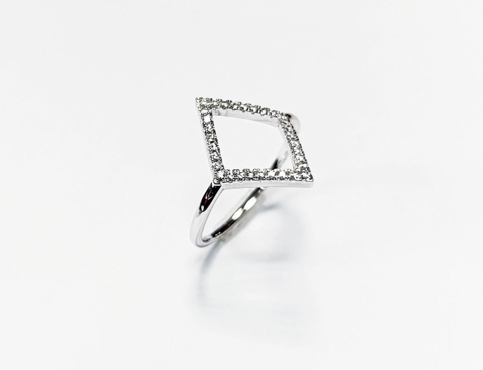 Diamond Shaped Pavé Ring • Open Setting with Pavé Cz Stone • Minimalist Everyday Wear Jewelry • Modern Elegant Style • Unique Gift for Her