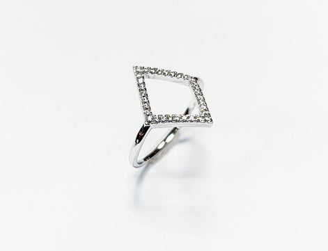 Diamond Shaped Pavé Ring • Open Setting with Pavé Cz Stone • Minimalist Everyday Wear Jewelry • Modern Elegant Style • Unique Gift for Her