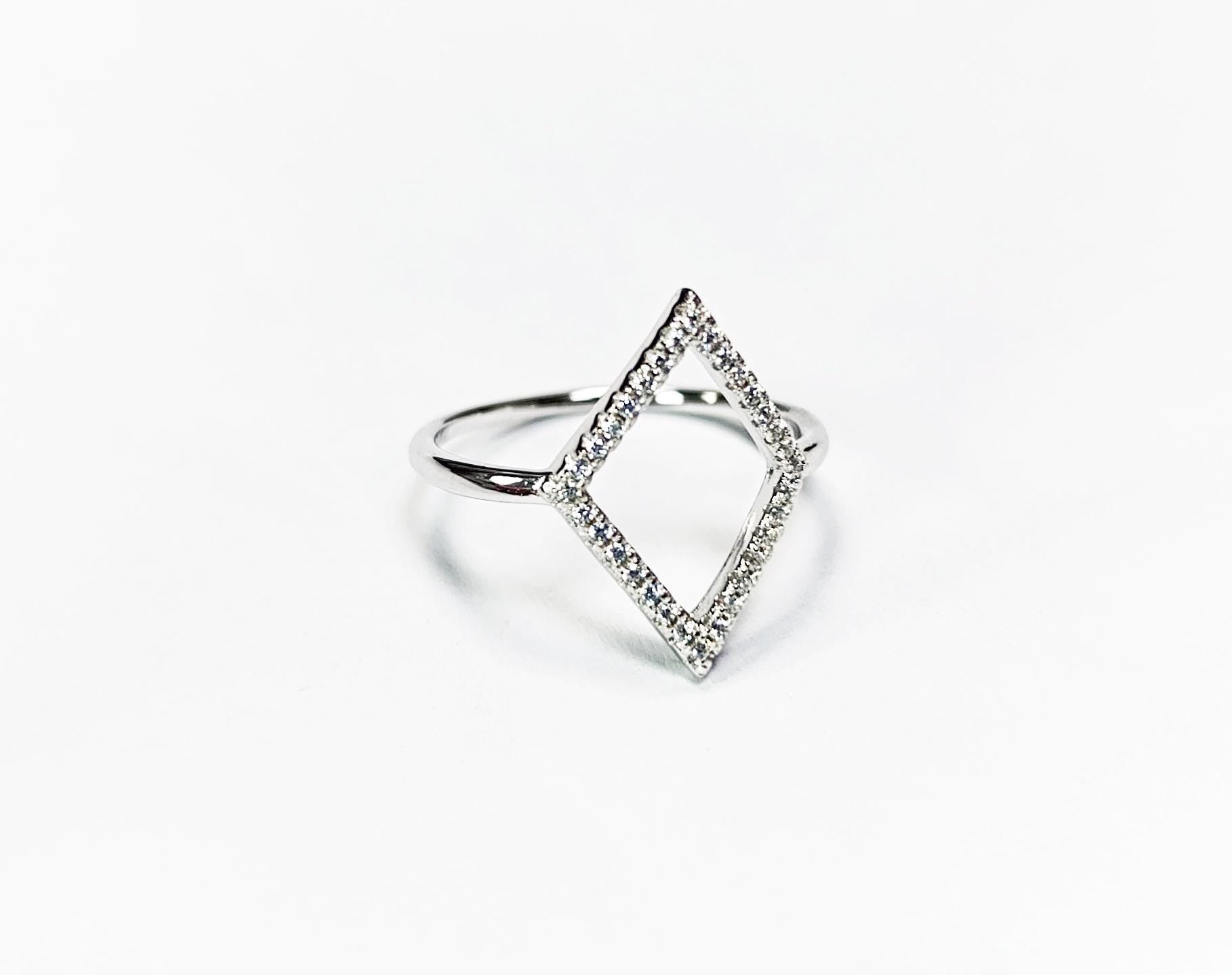 Diamond Shaped Pavé Ring • Open Setting with Pavé Cz Stone • Minimalist Everyday Wear Jewelry • Modern Elegant Style • Unique Gift for Her